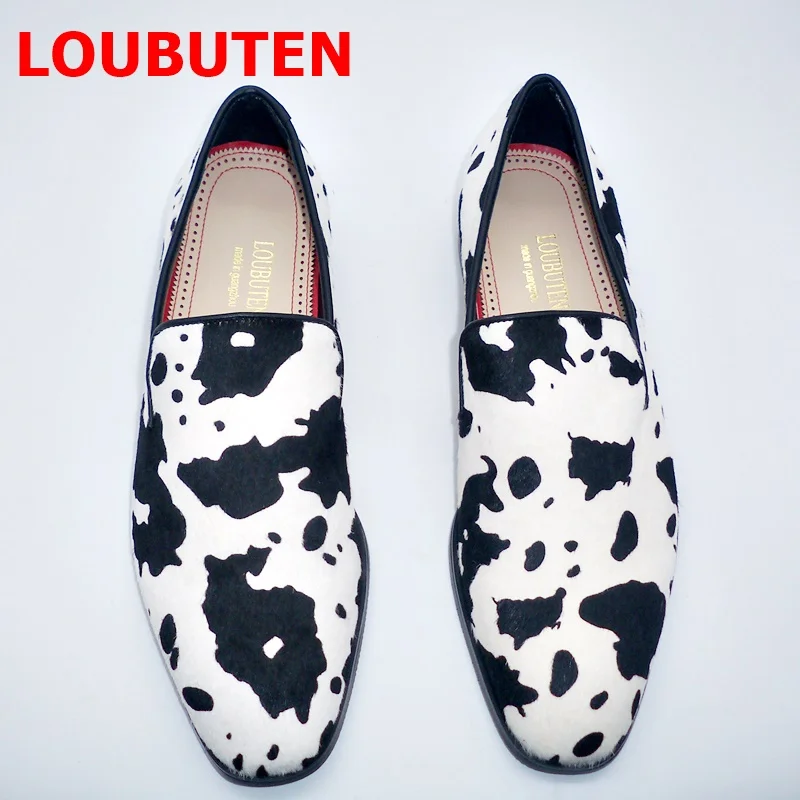 LOUBUTEN Horsehair Leather Black And White Colors Graffiti Loafers Luxury Designer Summer Casual Shoes Flats Men Dress Shoes