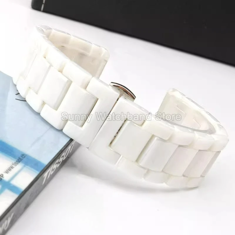 السيراميك الفولاذ المقاوم للصدأ للطي مشبك حزام الساعات الرجال النساء أسود أبيض سوار ل Solvil Et Titus أرماني TianWang سوار