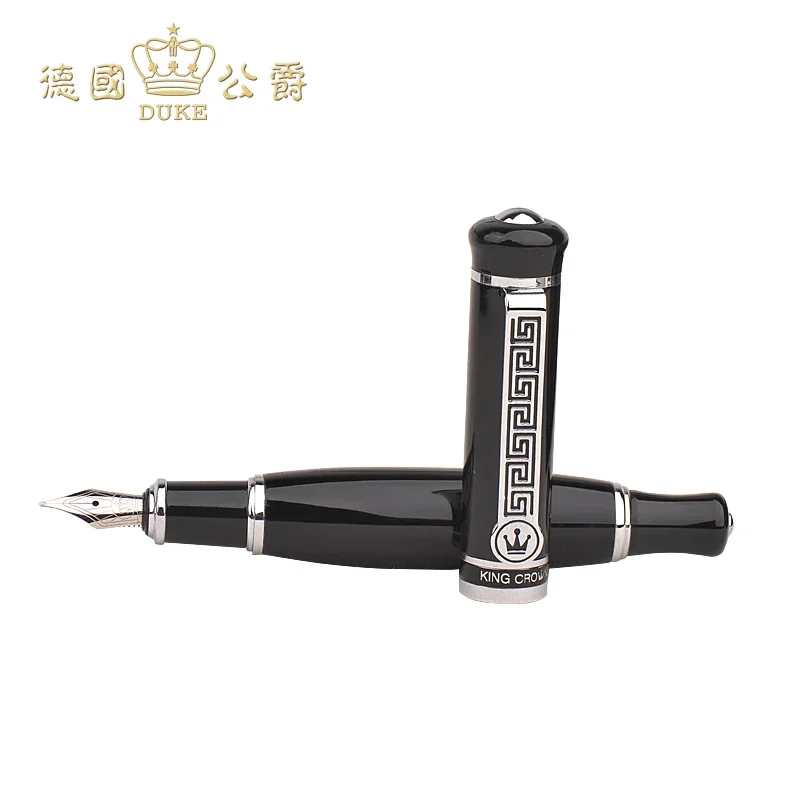 Luxury Iraurita Nib Fountain Pen with Gift Case DUKE 558 Pure Black Sliver Clip Ink Pens Office School Business Gift Supplies