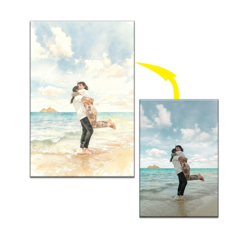 لوحة زوجين مخصصة من الصورة، صورة مائية مخصصة لذكرى الزفاف، هدية تذكارية للحيوانات الأليفة الفريدة، طباعة قماشية #4