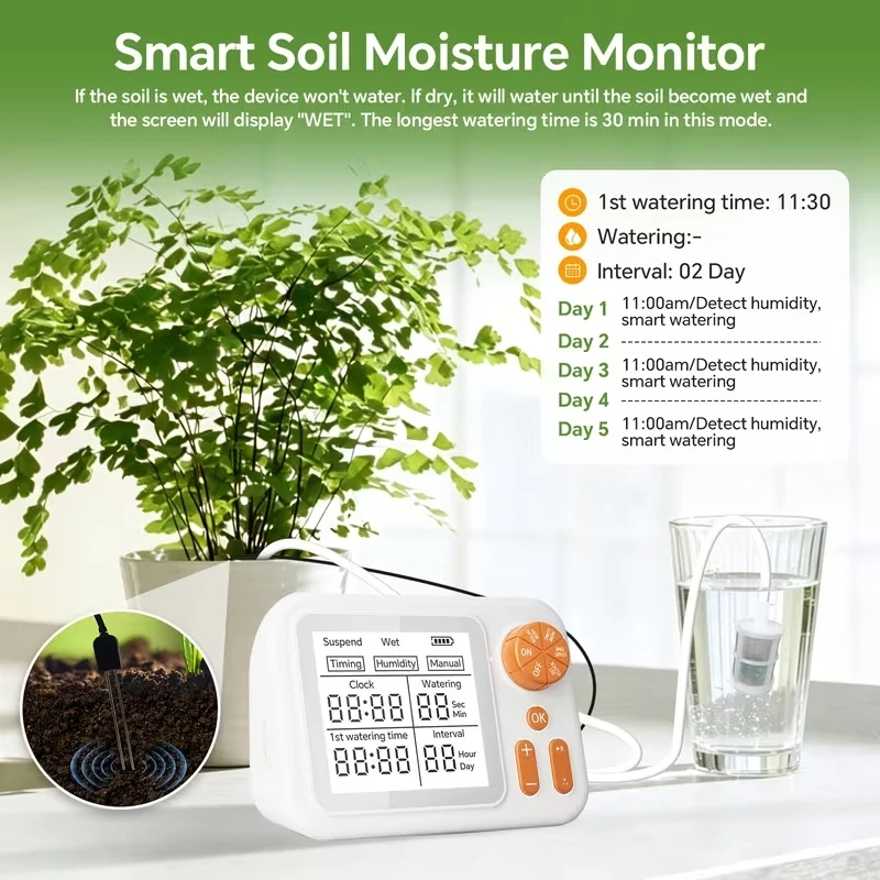 Automatic Drip Irrigation Watering System with Intelligent Humidity Detection&Watering Timers, Indoor Potted Plant Watering System Suitable for Garden Balcony Courtyard