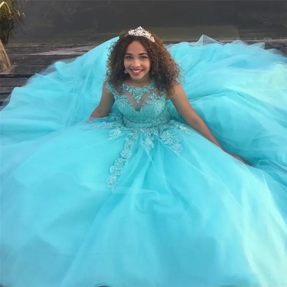 Schiere Hals Ballkleid Quince anera Kleider für 15 Party formelle Applikation Tüll Prinzessin Geburtstags kleider plus Größe