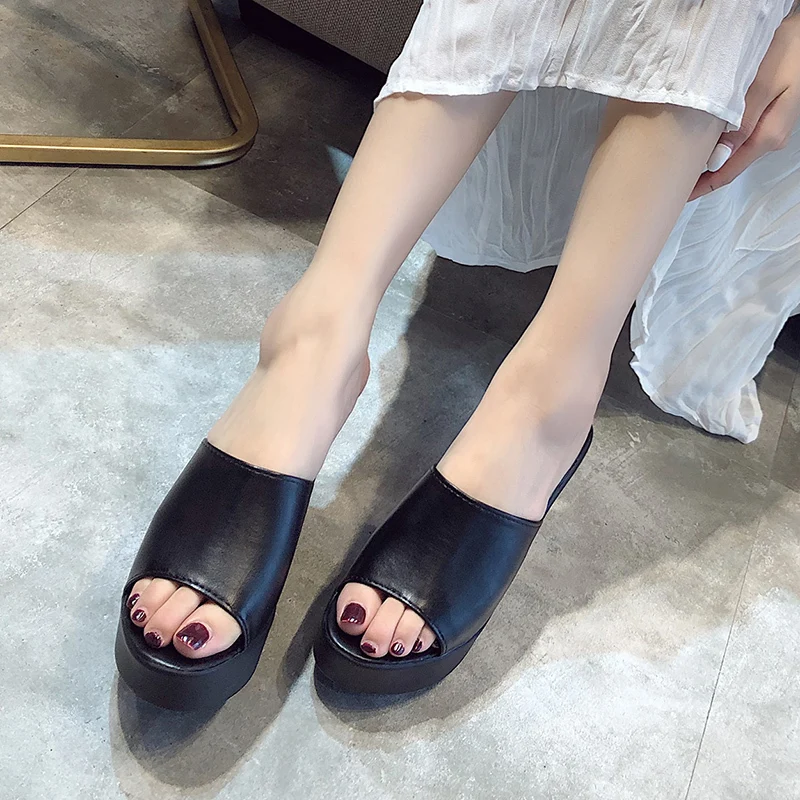 Aphixta 2024 Summer 7cm Chunky Heels Slides Women Mules White Design Platform Slippers Sandal Cool Peep Toe Shoes Female