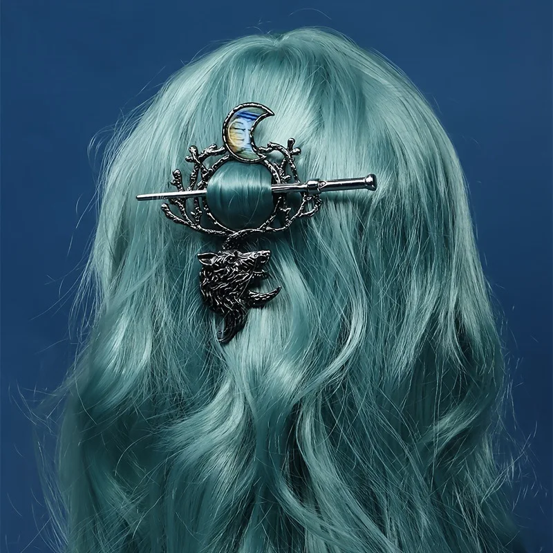 Ethnische Wikinger Punk Hexe Stick Haarnadel Chunky Moth Haar Stick Cosplay Halloween Party Kostüme Requisiten Gothic Nordic Kopfbedeckung – Detail 2
