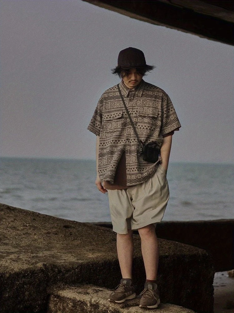 

2 Piece Men's Vintage Striped Shirts Set Japanese Ethnic Style Loose Short Sleeve Tops Casual Summer Outfit