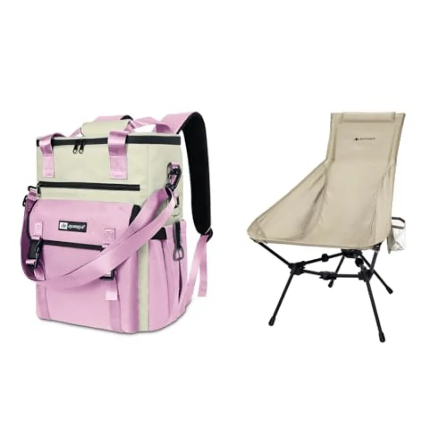 

Ultralight Chair + Backpack Cooler, High Back Aluminum Widen Frame Structure Folding Chair wigh Side Pocket, Pink 35 Cans Leakp