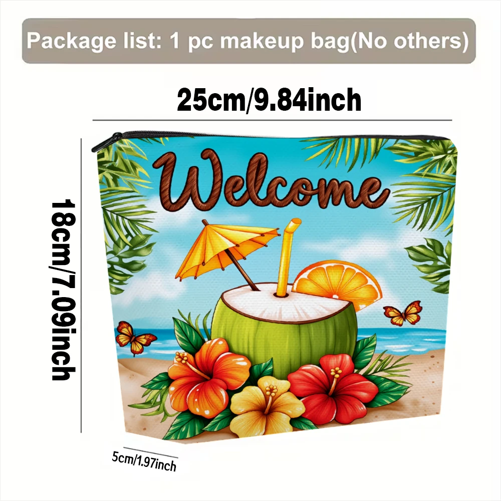 Tropical Beach Coconut Drink Welcome Makeup Bags for Girls Cosmetic Pouch Toiletry Bag Pencil Case Travel Storage