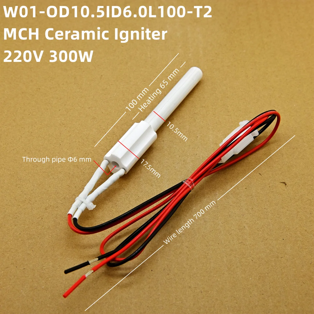 220V 300W ceramic igniter OD10.5 * L100mm wooden ball oven/heating furnace ignition rod ceramic electric heating pipe