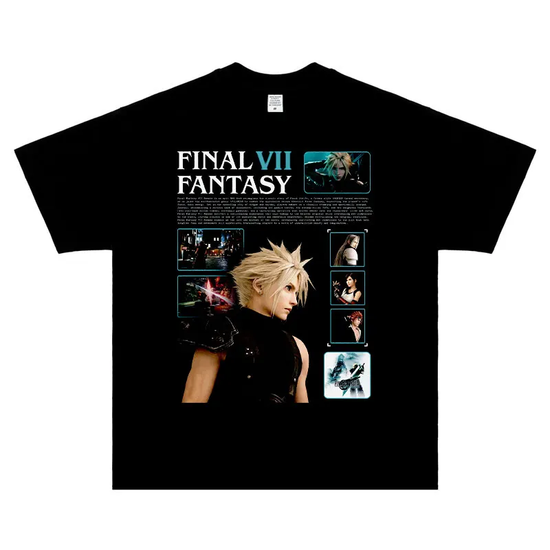 Cloud Strife T Shirt Hip Hop PC Game Final Fantasy Vii Vintage Washed Tops Tees Oversized Short Sleeve T-shirt  Man 100% Cotton