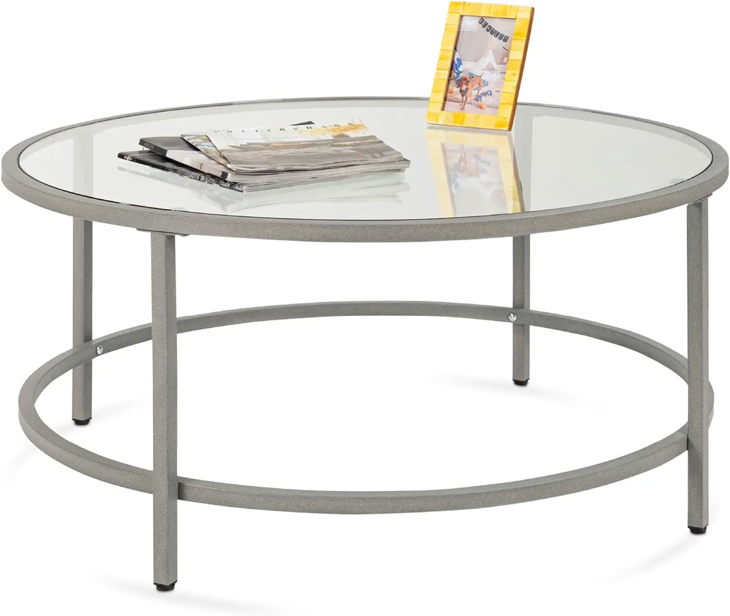 Coffee Table for Living Room, Dining Room, Tea, Home Décor w/Metal Frame, Non-Marring Foot Caps - Gray