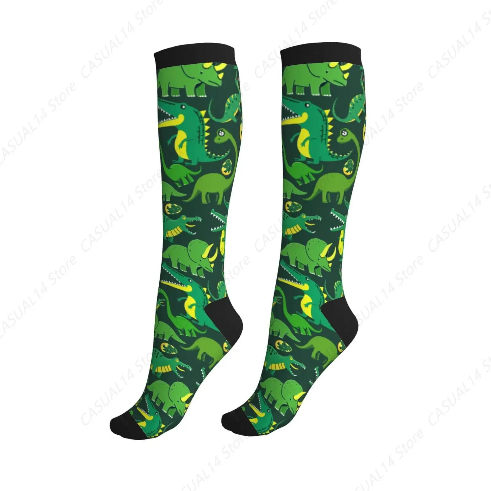 

Dinosaur Compression Socks Knee High Circulation Support Socks For Women Men Athletic Running Work Hiking Cycling Travel