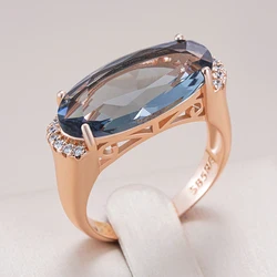 Kinel Hot Grey Big Oval Wedding Rings For Women Trend 585 Rose Gold Color With Natural Zircon High Quality Daily Fine Jewelry