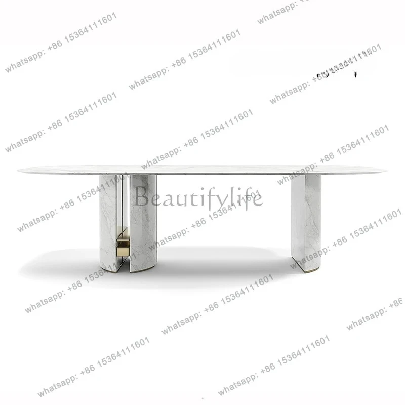 Italian minimalist design rock slab dining table hotel villa home light luxury marble dining table