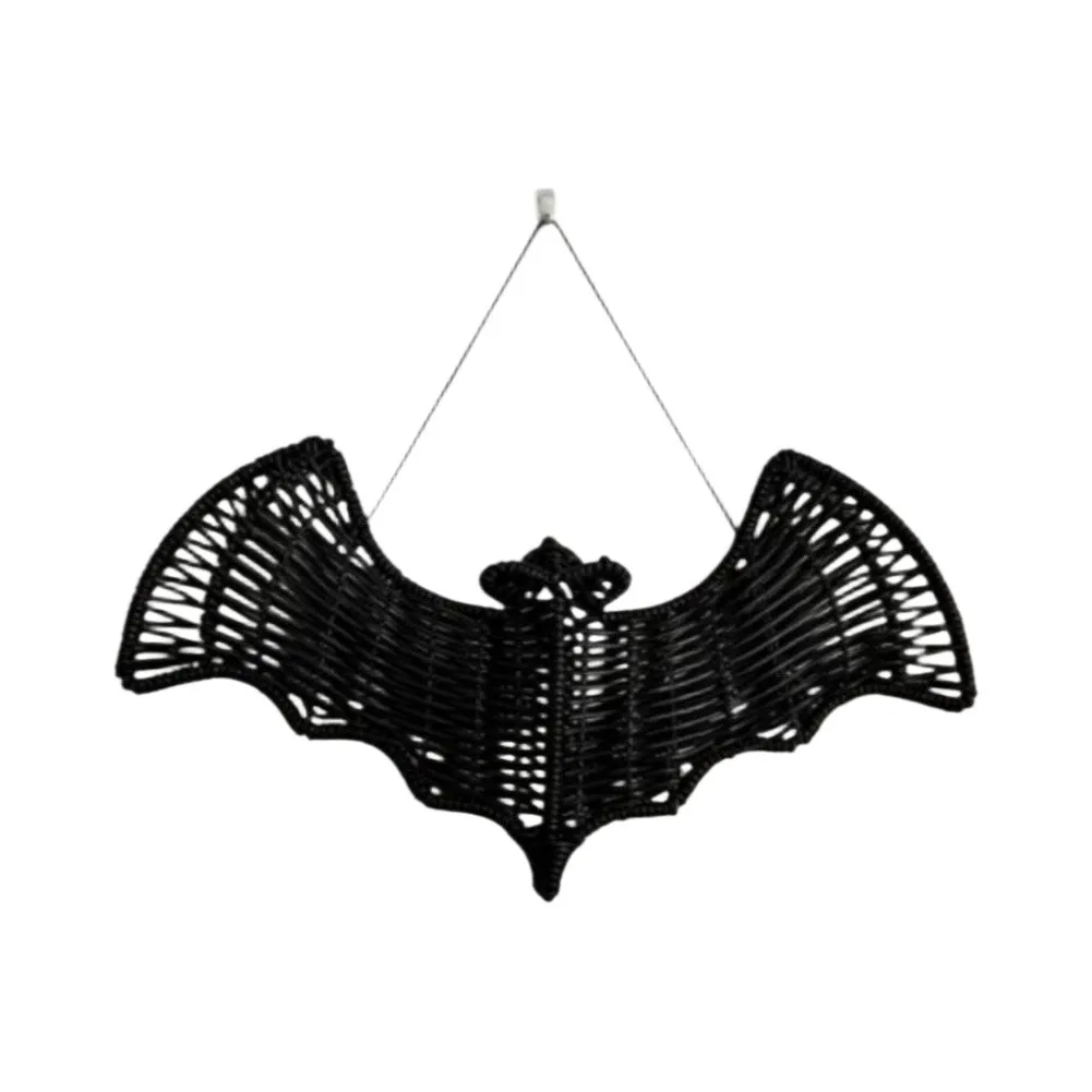 Spooky-Themed Hanging Devil Bat Decor with Rustic Woven Design to Enhance For Halloween Ambience in Any Interior Space