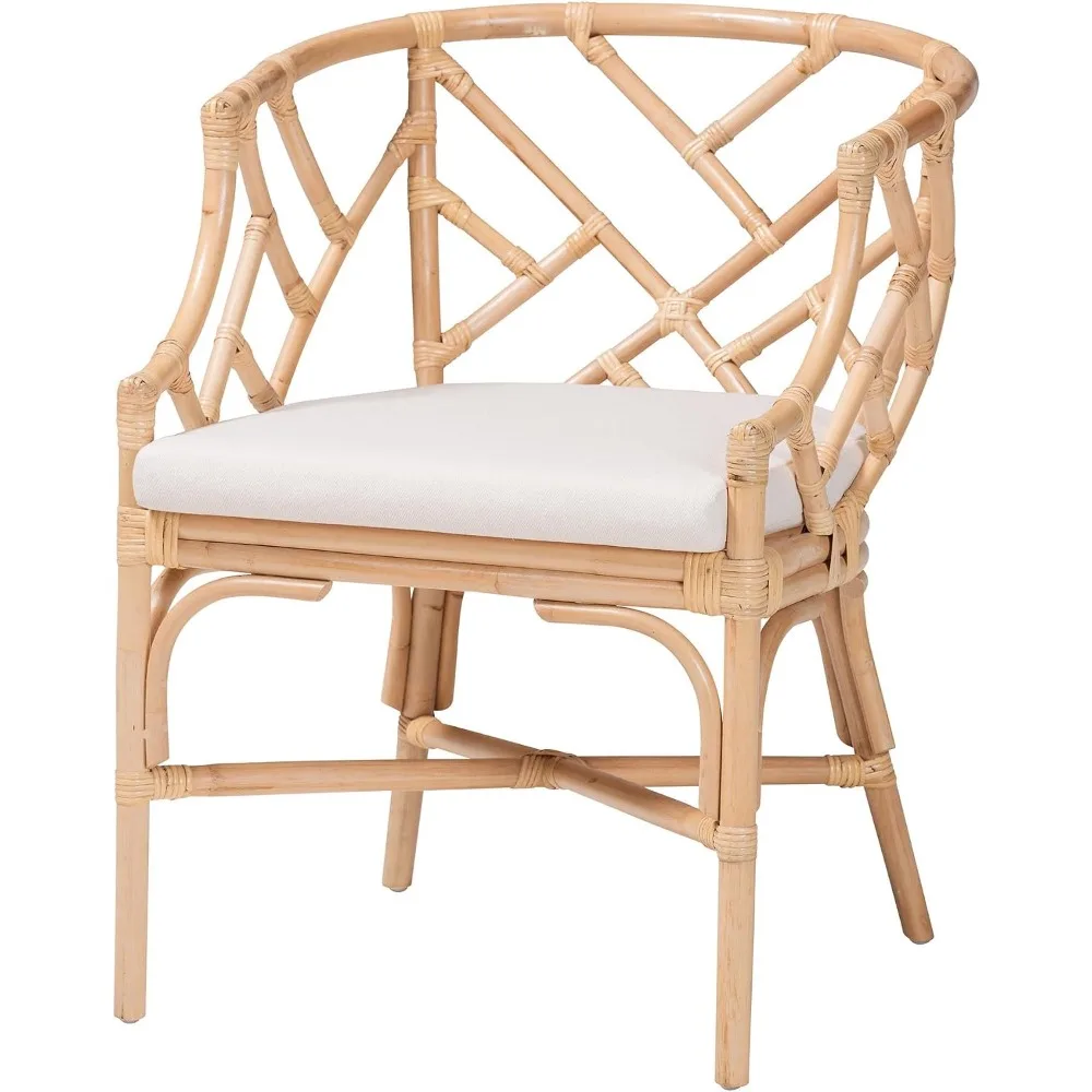 Handwoven Rattan Dining Chair with Bamboo-Style Frame and Lattice Detail for Boho, Coastal, or Tropical Décor