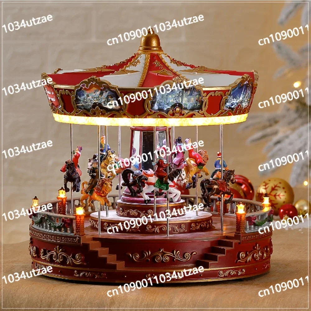 Large Holiday Decorations LED Carousel Playground Music Box Gifts Crafts Ornaments