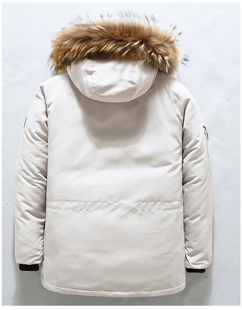 New Down Jacket Men\'s Winter Minimalist Solid Color Fur Collar Hooded Warm Parka Casual Comfortable White Duck Down Coat Male