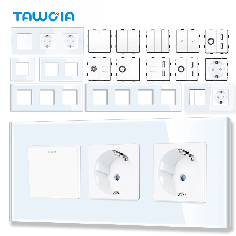 Interruptor Mecánico TAWOIA para TV, SAT, CAT5, RJ45, Tipo-C, USB, Enchufes Europeos y Franceses, 20W, Piezas Funcionales DIY, Combinación Libre