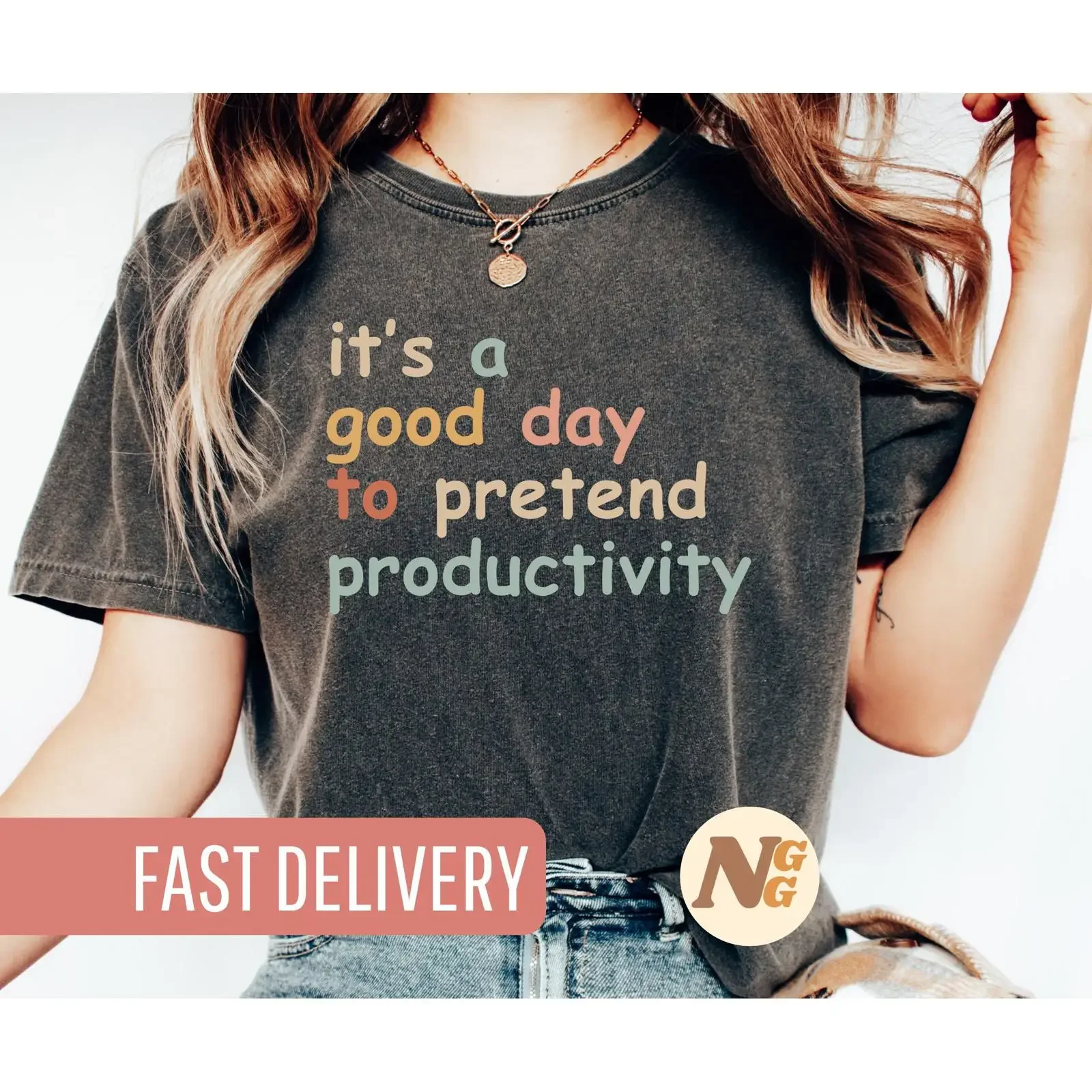 It's A Good Day To Pretend Productivity T Shirt Funny Sarcastic Office Humor for Procrastinators Casual vintage Washed Stylish