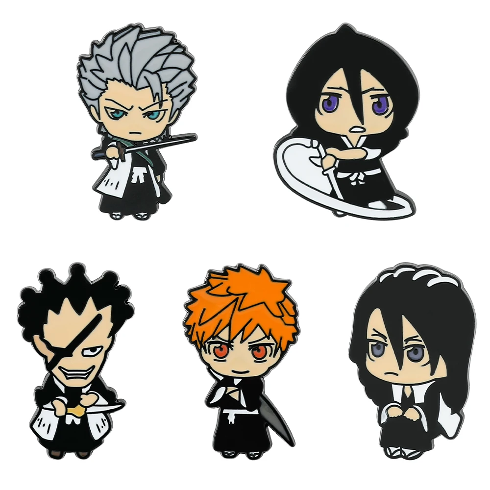 Japan Anime Bleach Kurosaki Ichigo Kuchiki Rukia Kuchiki Byakuya Metal Brooch Enamel Pins for Bag Jacket Pins Accessories Gifts