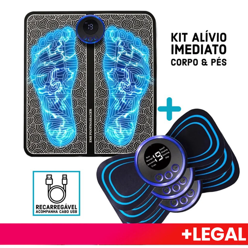 Kit Mini Massageador E Tapete Elétrico Dor Pés E Musculares Tapete Massageador de Pés Elétrico Portátil Recarregável EMS