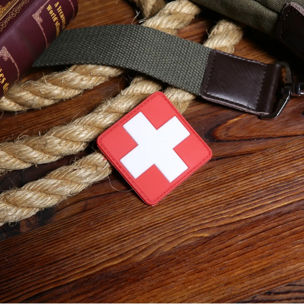 Cross Shaped Soft Rubber PVC Patch Medical Red Cross Rescue Morale Armband Backpack Clothing Decoration Accessorie Cloth Patches