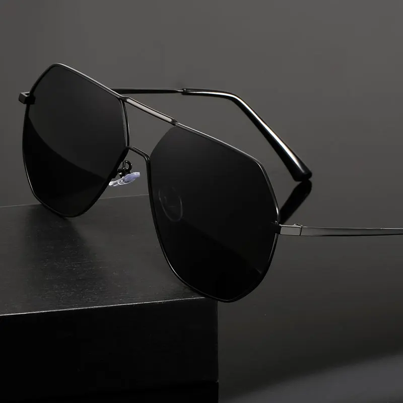 نظارات شمسية مستقطبة للرجال بإطار معدني عتيق نظارات شمسية بلورية UV400 نظارات رجالي كلاسيكية مزدوجة على شكل جسر مربعة للقيادة #3