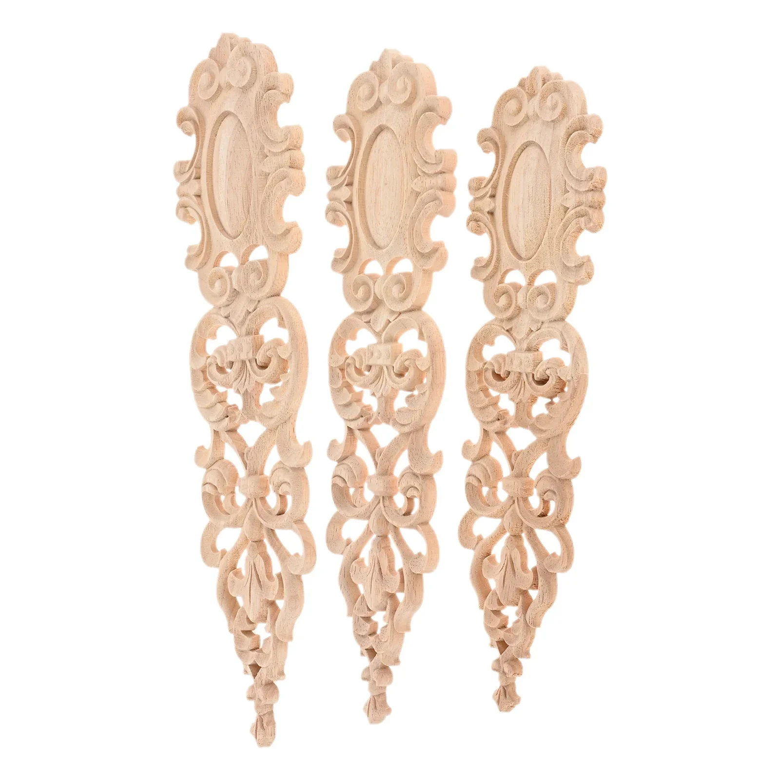 Classic Style Wood Carved Long Applique 30/35/42cm Unpainted Wood Carved Flower Onlay Decal Corner Applique for Home Furniture
