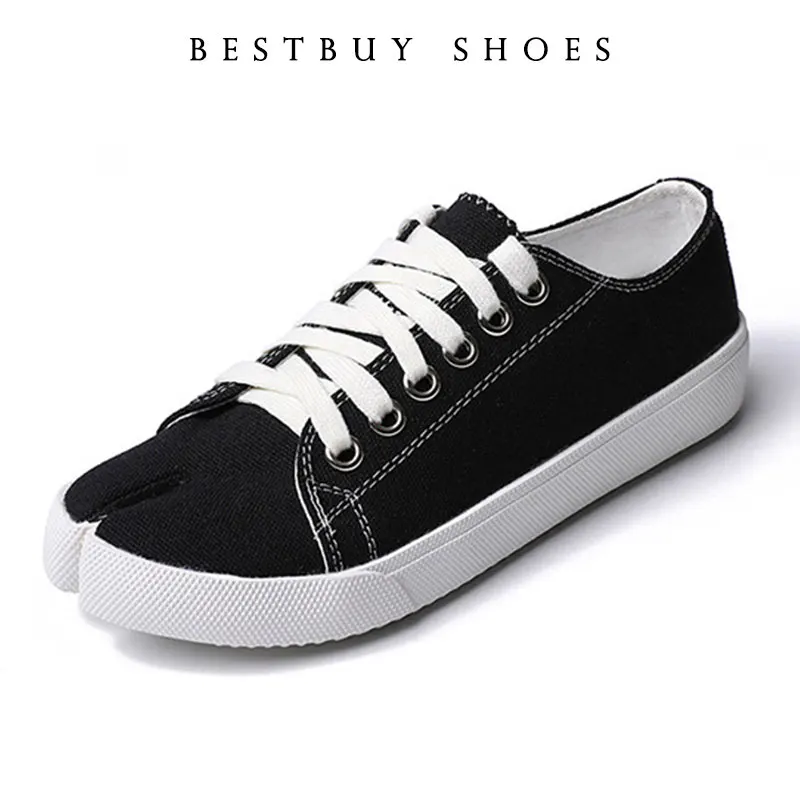 النساء تابي حذاء قماش الشارع الدانتيل يصل سبليت تو حذاء مسطح غير رسمي الكورية خمر أحذية رياضية بيضاء الإناث الأحذية رياضة قماشية #1