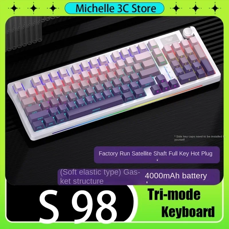 S98 Wireless Mechanical Keyboard and Mouse Set Three Mode Gaming Notebook Office Black Tea Black Axis