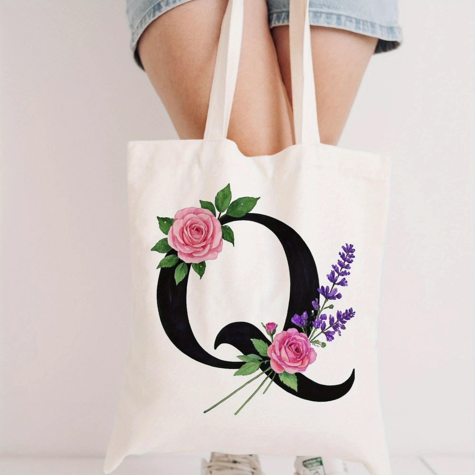 Letters en bloemen draagtassen Boodschappentassen Herbruikbare boodschappentassen, canvas boodschappentassen voor school, kantoor, feest, winkelen