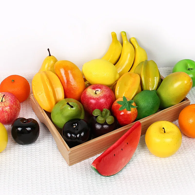 

Artificial Fruit Apple Banana Orange Fake Watermelon Strawberry Fake Fruit Model Grape Simulation Decoration Props Home Decor