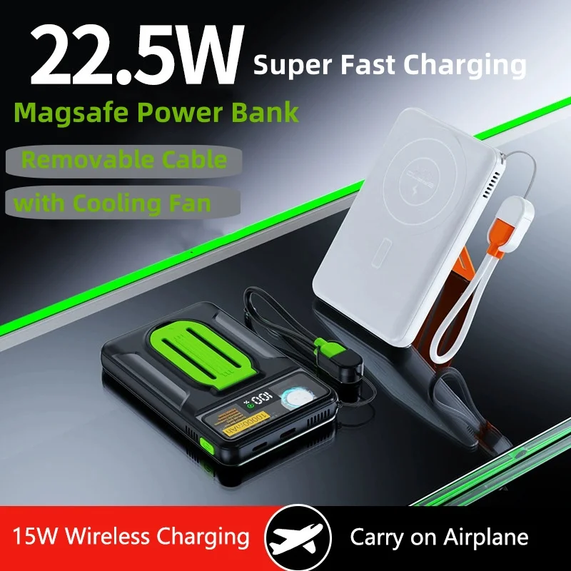 

Magsafe Power Bank Wireless Portable Charger 22.5W Fast Charger 20000mAh for iPhone 16 Xiaomi Samsung Powerbank with Cooling Fan