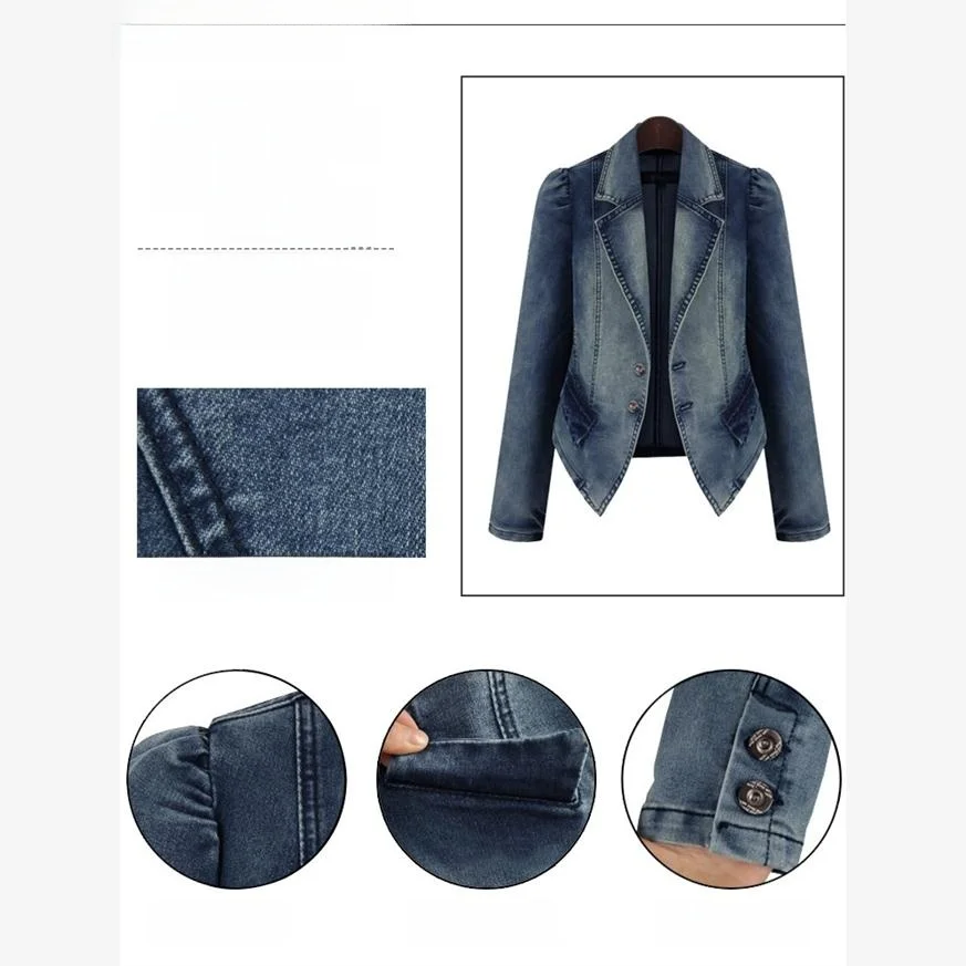 

Модный женский джинсовый жакет больших размеров для осени и зимы, уличный стиль, с длинными рукавами, стройнящий, трендовая новинка