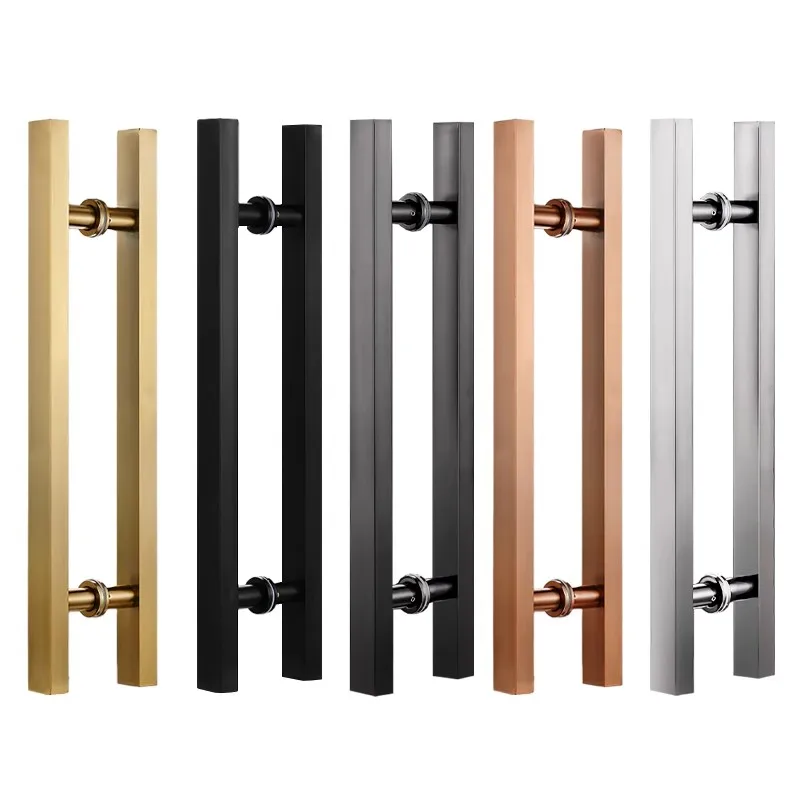 Glass door handle Stainless steel square tube Rose gold Matte black titanium gold Fingerprint frameless sliding door handle