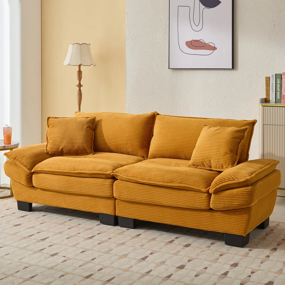 

Corduroy Sofa Sleeper Couch Loveseat Sofa with Pillows Comfy Upholstered Deep Seat Sofa, Living Room Sofas