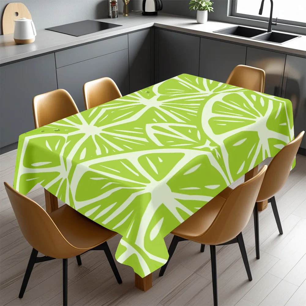 Vibrant Green Lime Slice Pattern Waterproof Tablecloth for Dining Room Kitchen Countertop Home Decor