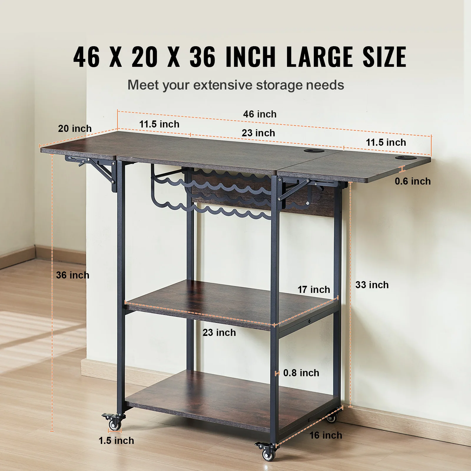 VEVOR Mesa de Prensa de Calor de 3 niveles, Soporte de Máquina de Transferencia de Calor Plegable con Ruedas y Soporte para Rollo de Vinilo, Banco de Trabajo Plegable de Metal Rodante, Marrón
