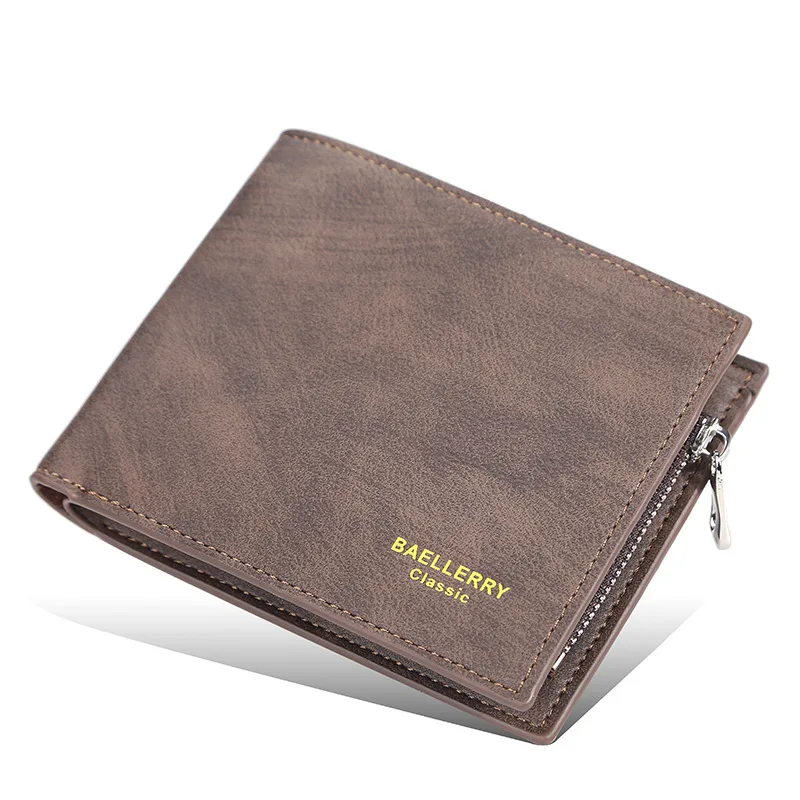 Baellerry Short Men's Wallet Leather Coin Purse Card Clips Simple Frosted Wallet with Multiple Card Slots Casual Wallet for Men