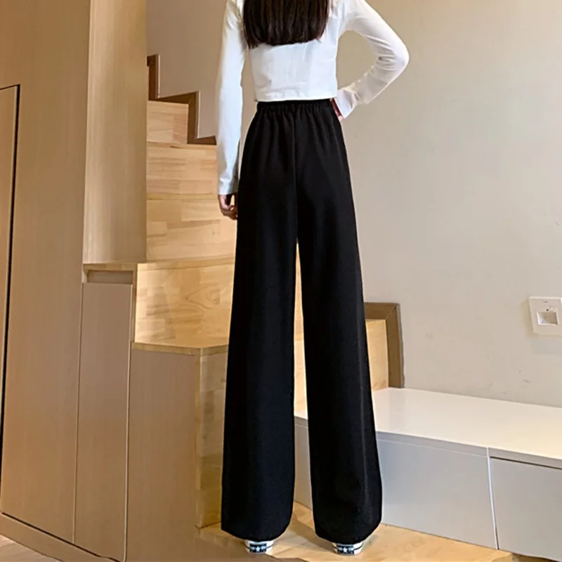 S-4XL High Waist Wide Leg Pants Women Autumn Elegant Young Fashion Draped Classic Daily Solid All Match Pantalones OL Females