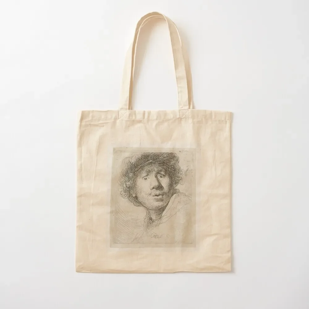 Rembrandt - Self-portrait with Beret, Wide Eyed - BigArt Tote Bag bags woman 2025 Shopper bag canvas tote Tote Bag