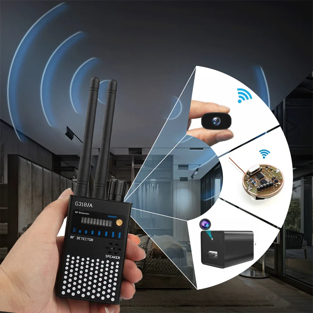 G318A RF Signal Detector,1MHz-8GHz Frequencies Full Range Wireless Bug Detector for Hidden GSM Audio Listening Device Spy Finder