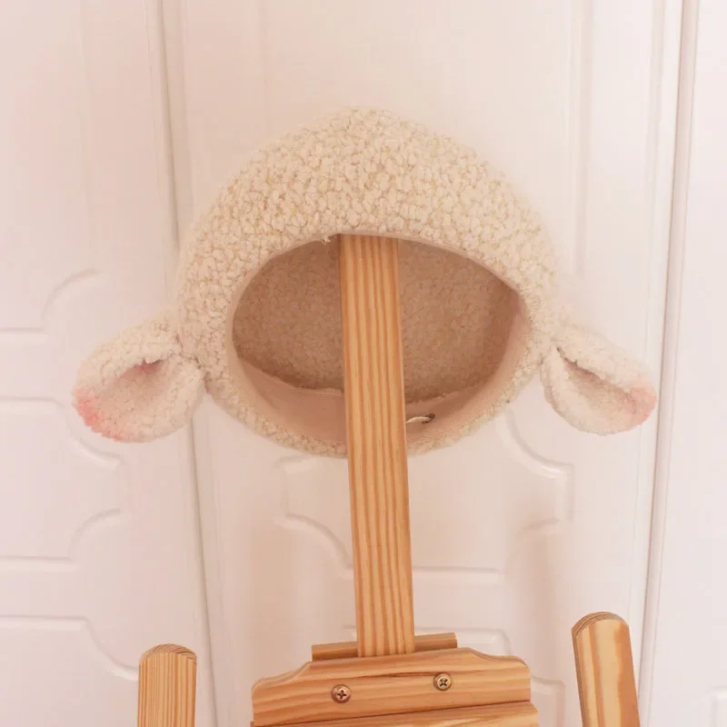 Original Design Sheep Ear Plush Beret Lamb Wool Lolita Hand-made Lovely Girl  Baa Baa Winter Insulation Warm Hat