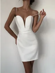 Women Summer Sexy Sleeveless Backless V Neck White Black Mesh Mini Bodycon Bandage Dress 2024 Elegant Evening Club Party Dress