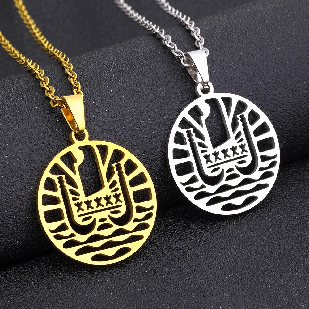 Hot Selling French Polynesia Tahiti emblem pendant necklace or Men Women Fashion Stainless Steel Patriotic Trendy Jewelry Gift