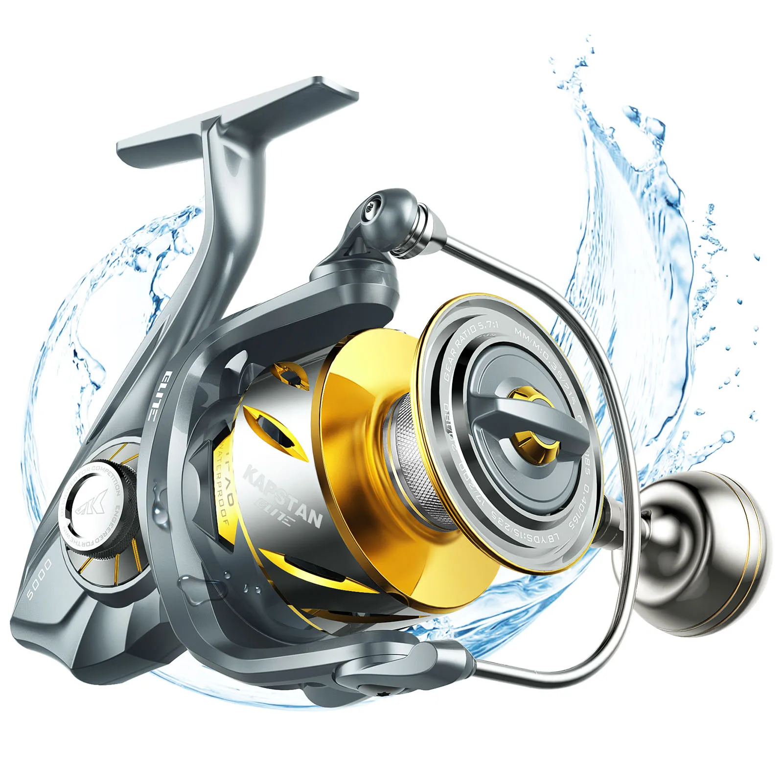 Carrete de Pesca Giratorio KastKing Kapstan Elite para Agua Salada, 25 kg de Arrastre Máximo, Resistente al Agua IPX6, para Pesca en Agua Salada