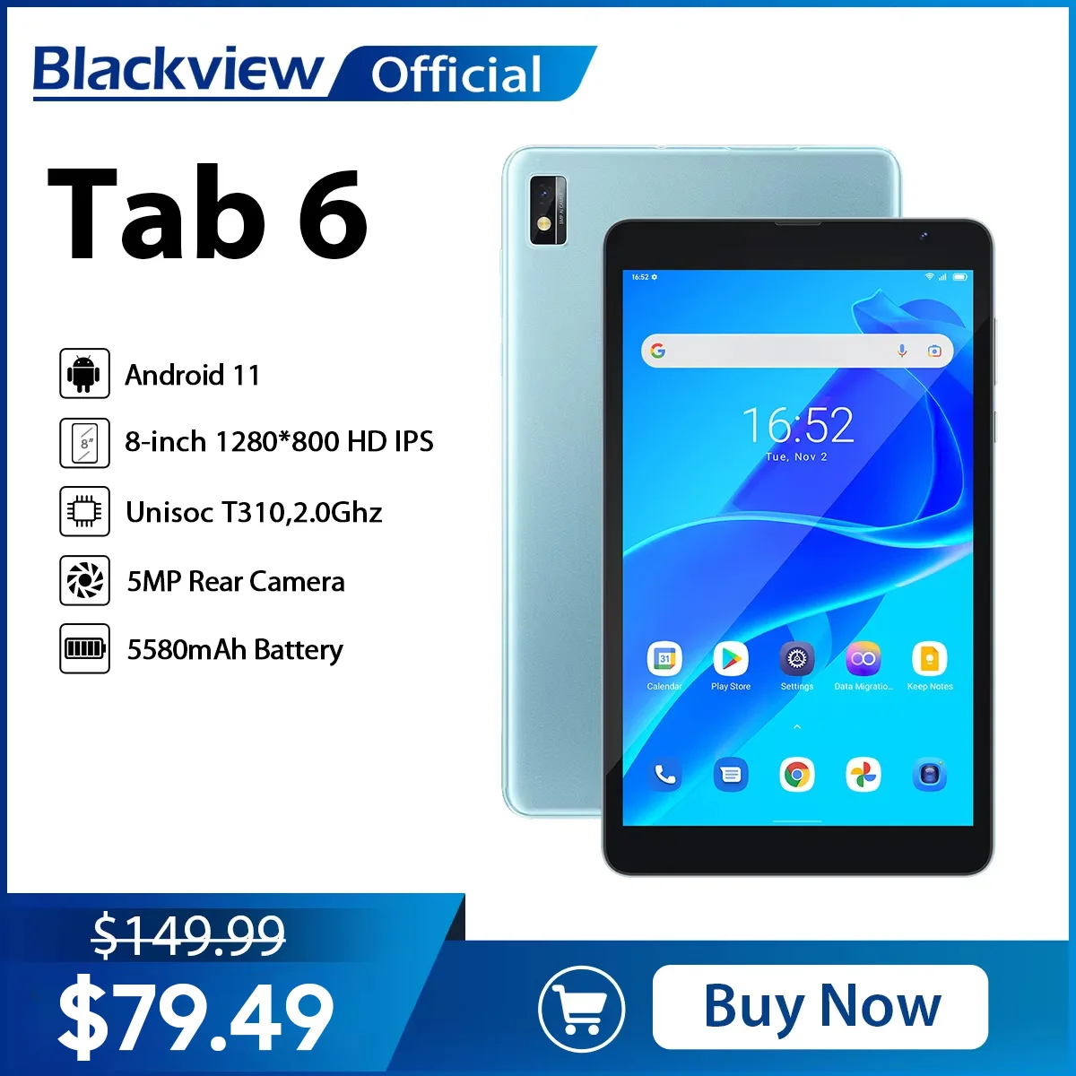 Blackview Tab 6 Tablet 8 inch 3 GB 32 GB Android 11 5580 mAh Tablet PC 4G WIFI LTE Telefoontje Tabletten Kindle Ebook