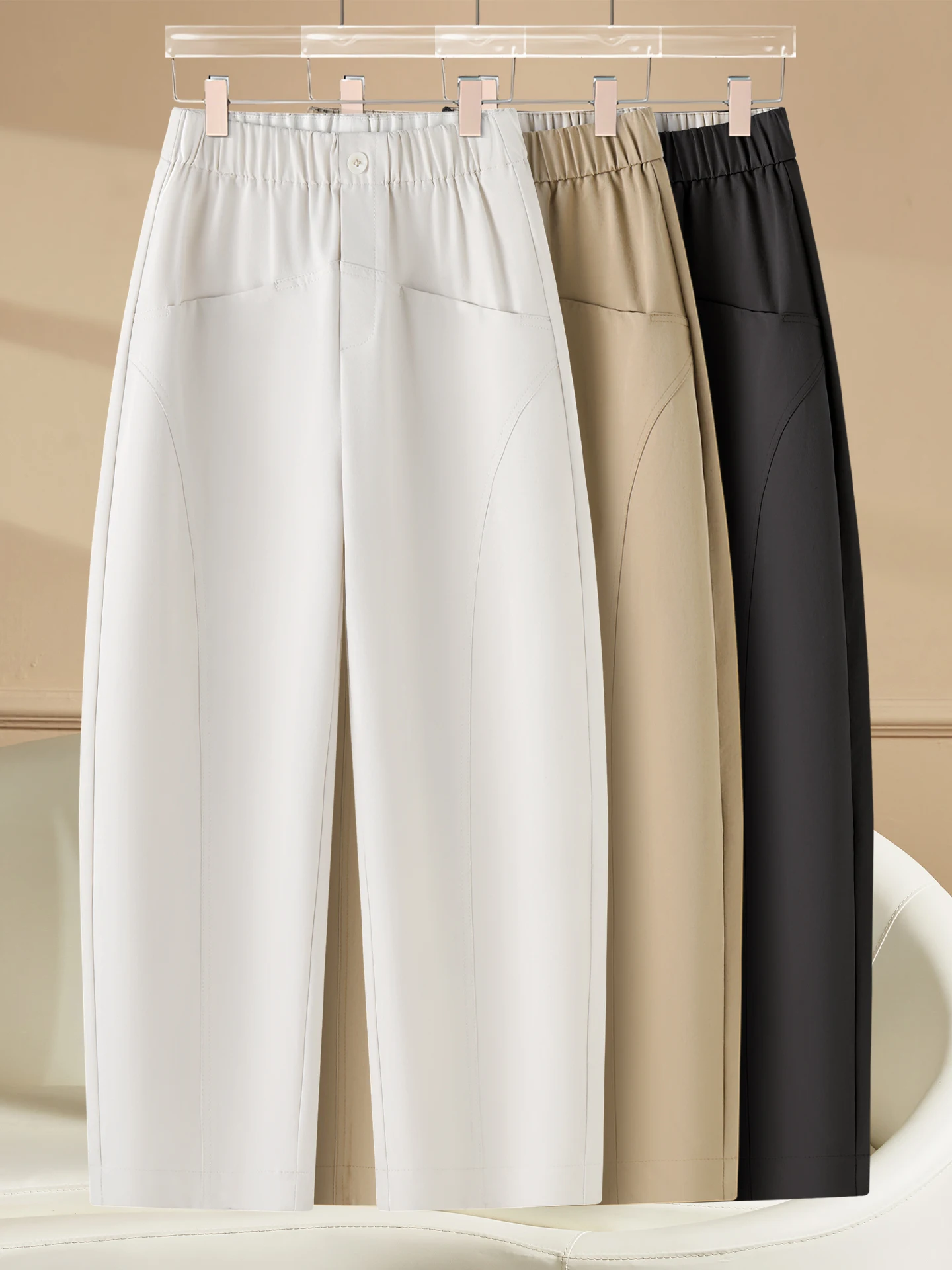 

High Waist Wide Leg Crop Pants Women's Casual Style Spring Autumn New Small Size Elastic Loose Straight Hem Scythe Pants