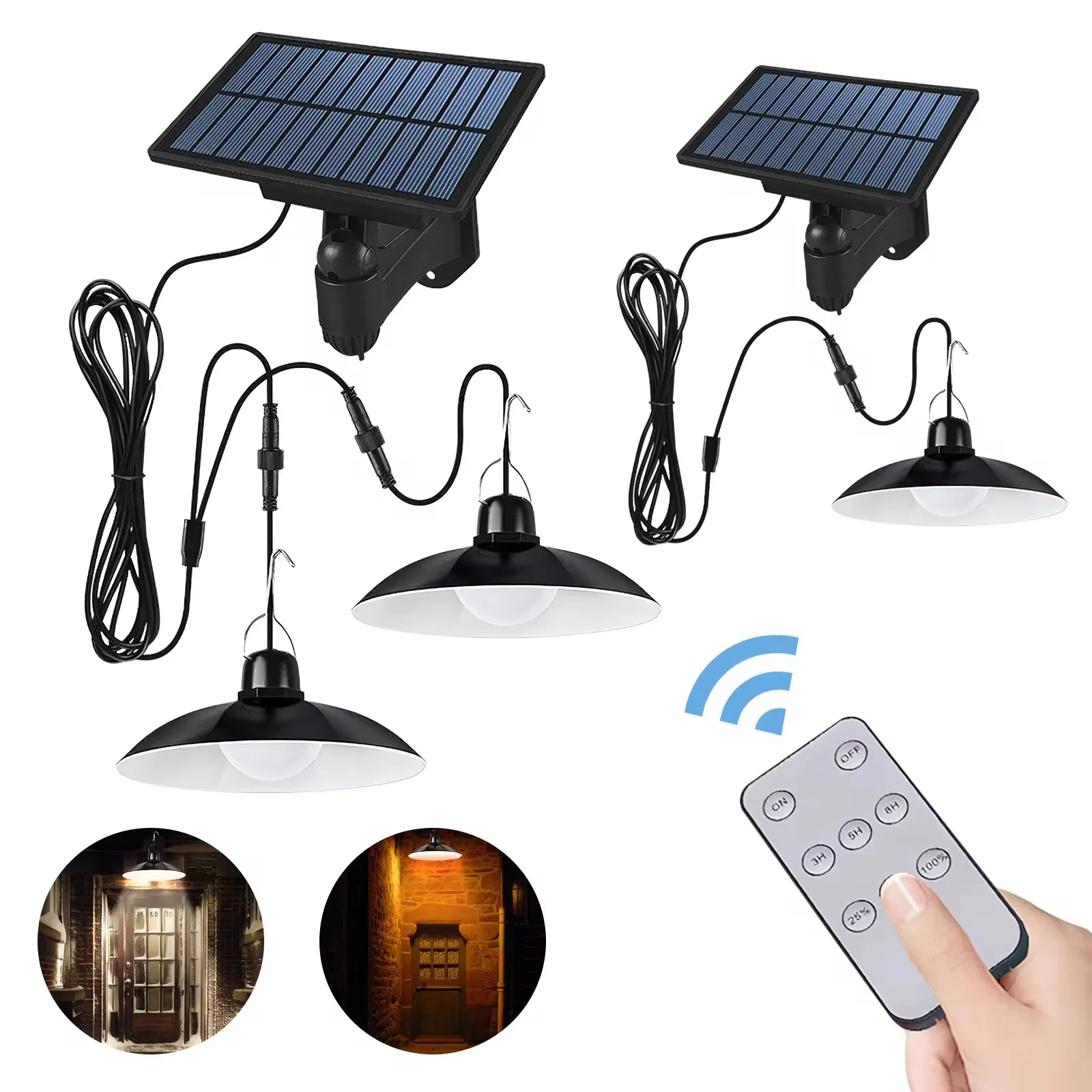 

Single Dual Heads Solar Pendant Lights Remote Control Indoor Outdoor Shed Lamp Led Hanging for Storage Room Yard Porch Garden