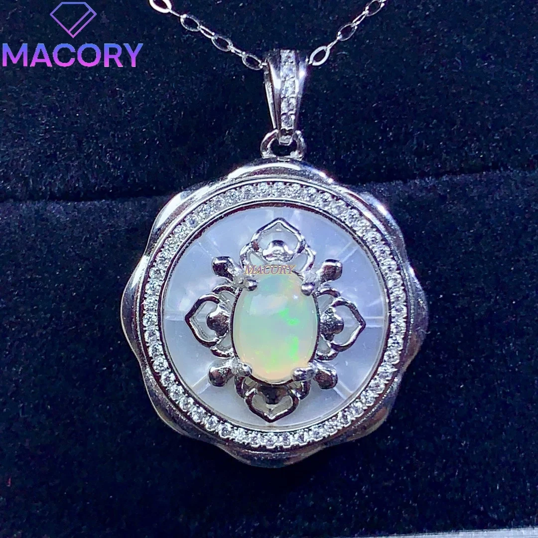 Natural Opal Necklace for Women, 925 Silver, 6✖️8mm Classic Elegant Jewelry, New Model with Certificate